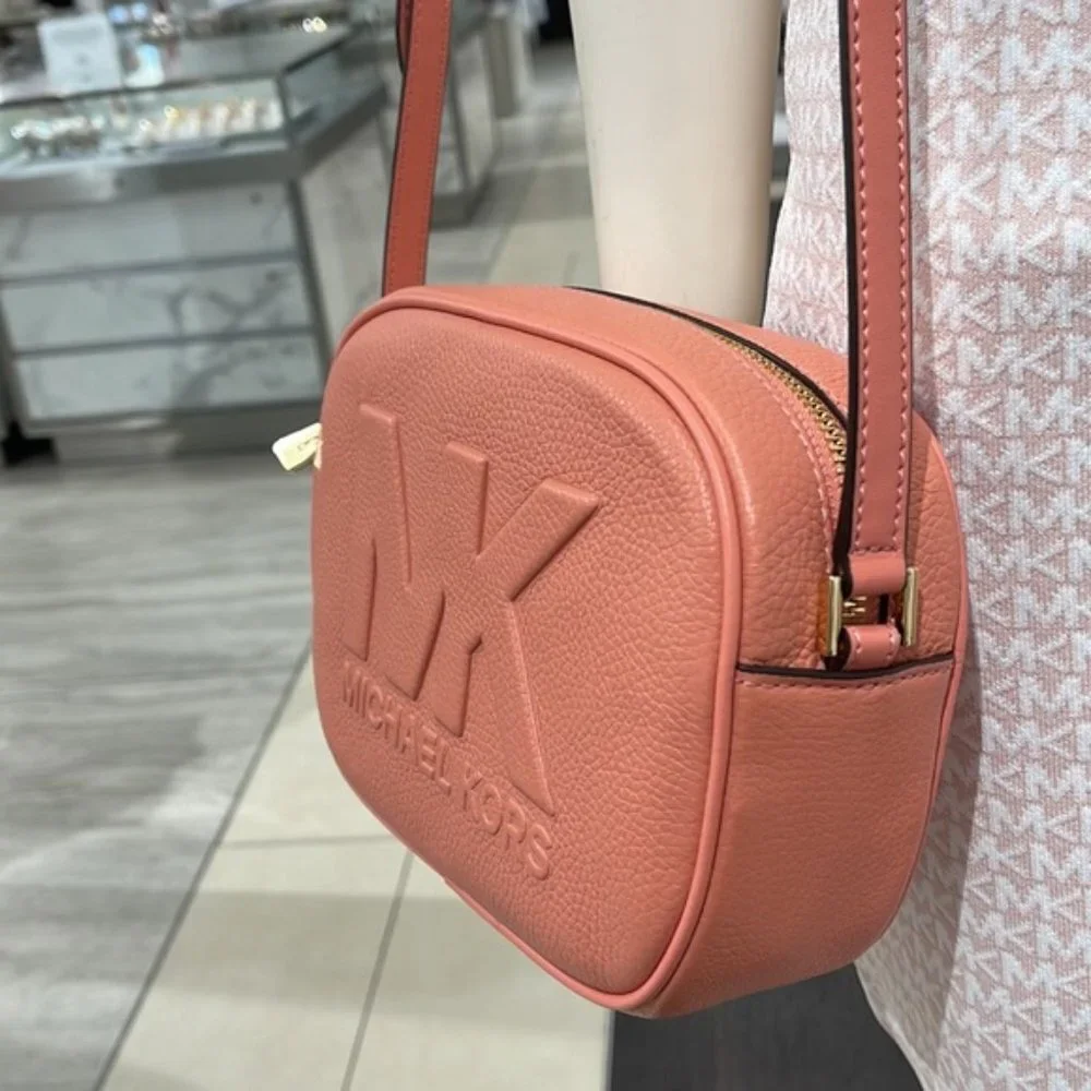 Michael Kors Jet Set Medium Embossed Pebbled Leather Crossbody Bag Sherbert